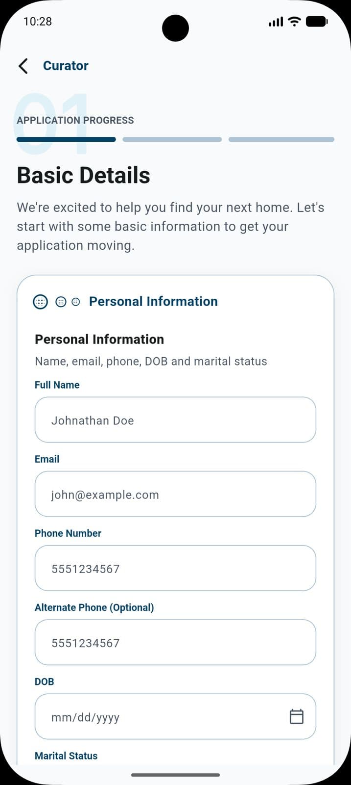 Basic Details step of the RentEra application